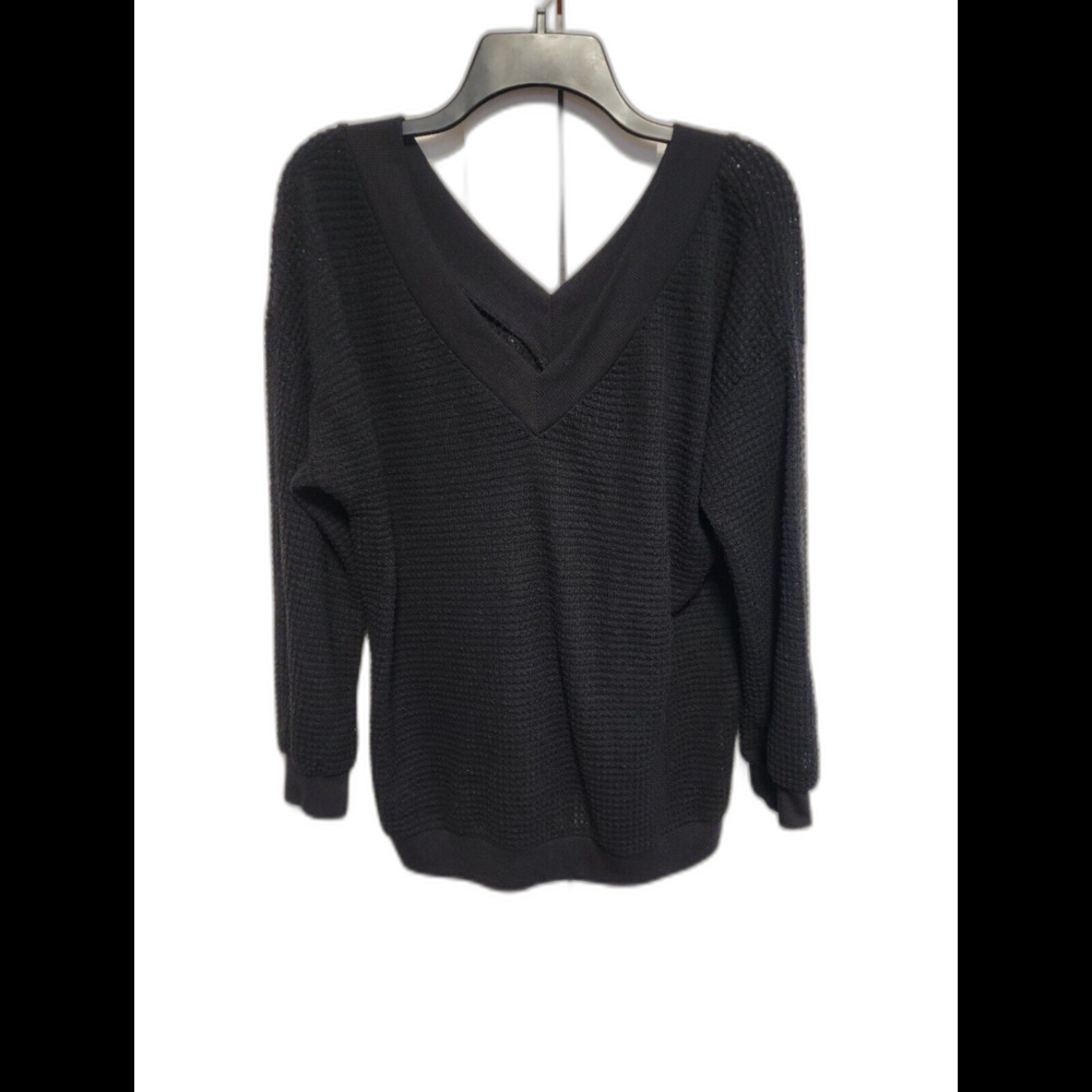 Adreamly Black Waffle Knit Double V-Neck Sweater Sz Large